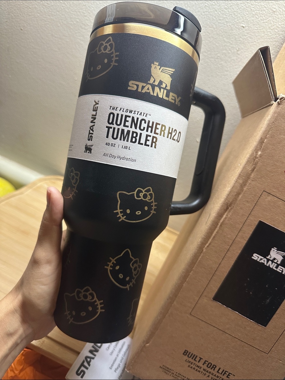 Stanley Black and Gold Hello Kitty Quencher Tumbler